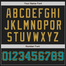 Load image into Gallery viewer, Custom Black Teal-Old Gold Authentic Baseball Jersey