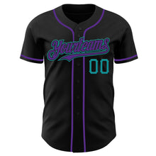 Load image into Gallery viewer, Custom Black Purple-Teal Authentic Baseball Jersey