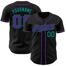 Load image into Gallery viewer, Custom Black Purple-Teal Authentic Baseball Jersey