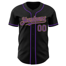 Load image into Gallery viewer, Custom Black Purple-Old Gold Authentic Baseball Jersey