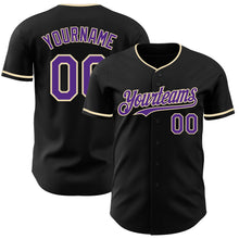 Load image into Gallery viewer, Custom Black Purple-Cream Authentic Baseball Jersey