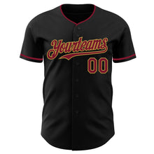 Load image into Gallery viewer, Custom Black Crimson-Old Gold Authentic Baseball Jersey