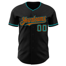 Load image into Gallery viewer, Custom Black Teal-Texas Orange Authentic Baseball Jersey