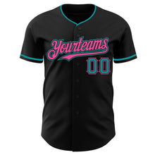 Load image into Gallery viewer, Custom Black Teal-Pink Authentic Baseball Jersey