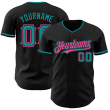 Load image into Gallery viewer, Custom Black Teal-Pink Authentic Baseball Jersey