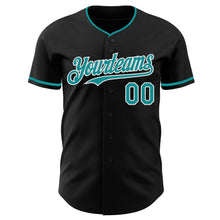Load image into Gallery viewer, Custom Black Teal-White Authentic Baseball Jersey