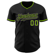 Load image into Gallery viewer, Custom Black Neon Green-Purple Authentic Baseball Jersey