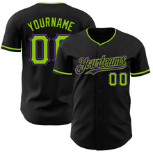 Load image into Gallery viewer, Custom Black Neon Green-Purple Authentic Baseball Jersey
