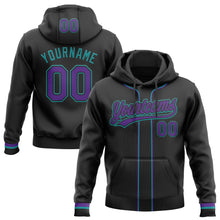 Load image into Gallery viewer, Custom Stitched Black Purple-Teal Baseball Pullover Sweatshirt Hoodie