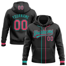 Load image into Gallery viewer, Custom Stitched Black Neon Pink-Aqua Baseball Pullover Sweatshirt Hoodie