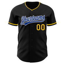 Load image into Gallery viewer, Custom Black Royal Yellow-White Authentic Baseball Jersey