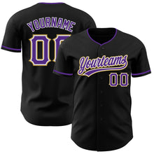 Load image into Gallery viewer, Custom Black Purple White-Old Gold Authentic Baseball Jersey