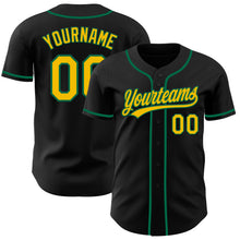Load image into Gallery viewer, Custom Black Yellow-Kelly Green Authentic Baseball Jersey