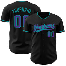 Load image into Gallery viewer, Custom Black Purple-Teal Authentic Baseball Jersey