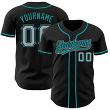 Load image into Gallery viewer, Custom Black Gray-Teal Authentic Baseball Jersey