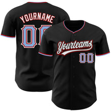 Charger l'image dans la galerie, Custom Black Light Blue Red-White Authentic Baseball Jersey