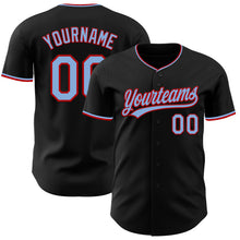 Load image into Gallery viewer, Custom Black Light Blue-Red Authentic Baseball Jersey