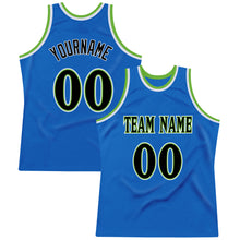Laden Sie das Bild in den Galerie-Viewer, Custom Blue Black-Neon Green Authentic Throwback Basketball Jersey