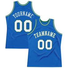 Загрузить изображение в средство просмотра галереи, Custom Blue White-Kelly Green Authentic Throwback Basketball Jersey