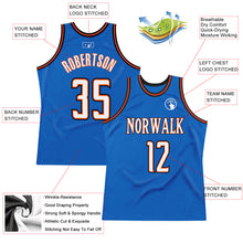 Laden Sie das Bild in den Galerie-Viewer, Custom Blue White-Orange Authentic Throwback Basketball Jersey