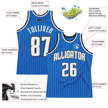 Laden Sie das Bild in den Galerie-Viewer, Custom Blue White Pinstripe White-Black Authentic Basketball Jersey