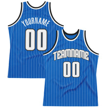 Laden Sie das Bild in den Galerie-Viewer, Custom Blue White Pinstripe White-Black Authentic Basketball Jersey