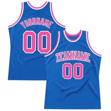 Laden Sie das Bild in den Galerie-Viewer, Custom Blue Pink-White Authentic Throwback Basketball Jersey