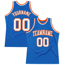 Загрузить изображение в средство просмотра галереи, Custom Blue White-Orange Authentic Throwback Basketball Jersey