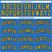 Load image into Gallery viewer, Custom Blue Gold-Black Authentic Throwback Basketball Jersey