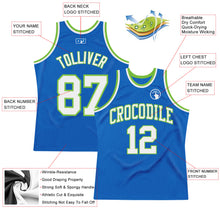 Загрузить изображение в средство просмотра галереи, Custom Blue White-Neon Green Authentic Throwback Basketball Jersey