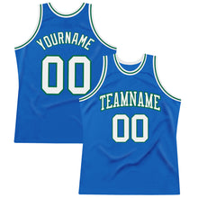 Загрузить изображение в средство просмотра галереи, Custom Blue White-Kelly Green Authentic Throwback Basketball Jersey