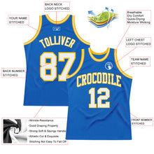Загрузить изображение в средство просмотра галереи, Custom Blue White-Gold Authentic Throwback Basketball Jersey