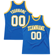 Загрузить изображение в средство просмотра галереи, Custom Blue White-Gold Authentic Throwback Basketball Jersey