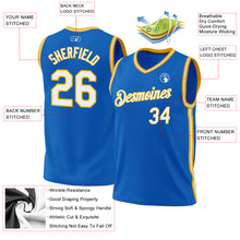 Загрузить изображение в средство просмотра галереи, Custom Blue White-Gold Authentic Throwback Basketball Jersey