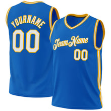 Загрузить изображение в средство просмотра галереи, Custom Blue White-Gold Authentic Throwback Basketball Jersey