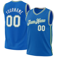 Загрузить изображение в средство просмотра галереи, Custom Blue White-Kelly Green Authentic Throwback Basketball Jersey