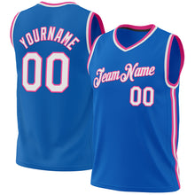 Загрузить изображение в средство просмотра галереи, Custom Blue White-Pink Authentic Throwback Basketball Jersey