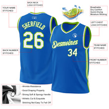 Загрузить изображение в средство просмотра галереи, Custom Blue White-Neon Green Authentic Throwback Basketball Jersey