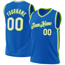 Загрузить изображение в средство просмотра галереи, Custom Blue White-Neon Green Authentic Throwback Basketball Jersey