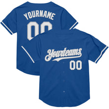 Load image into Gallery viewer, Custom Blue White-Gray Mesh Authentic Throwback Baseball Jersey