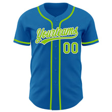 Laden Sie das Bild in den Galerie-Viewer, Custom Blue Neon Green-White Authentic Baseball Jersey