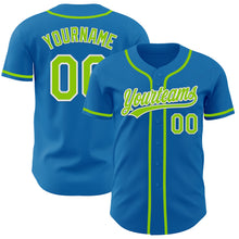 Laden Sie das Bild in den Galerie-Viewer, Custom Blue Neon Green-White Authentic Baseball Jersey