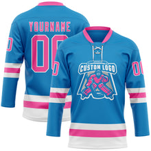 Загрузить изображение в средство просмотра галереи, Custom Blue Pink-White Hockey Lace Neck Jersey