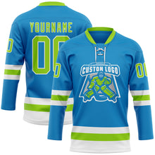 Загрузить изображение в средство просмотра галереи, Custom Blue Neon Green-White Hockey Lace Neck Jersey
