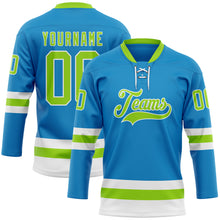 Загрузить изображение в средство просмотра галереи, Custom Blue Neon Green-White Hockey Lace Neck Jersey