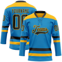 Загрузить изображение в средство просмотра галереи, Custom Blue Black-Gold Hockey Lace Neck Jersey