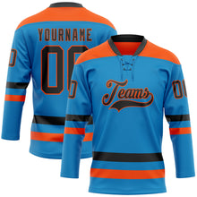 Laden Sie das Bild in den Galerie-Viewer, Custom Blue Black-Orange Hockey Lace Neck Jersey