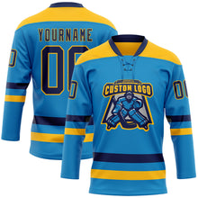 Загрузить изображение в средство просмотра галереи, Custom Blue Navy-Gold Hockey Lace Neck Jersey