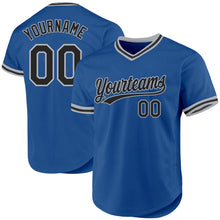 Laden Sie das Bild in den Galerie-Viewer, Custom Blue Black-Gray Authentic Throwback Baseball Jersey