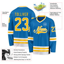 Laden Sie das Bild in den Galerie-Viewer, Custom Blue Gold-White Hockey Jersey